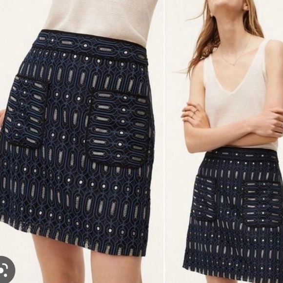 LOFT ANN TYLOR LACE MINI SKIRT BLACK SILVE SPARKLY AND BLACK in size 14 - Picture 3 of 8